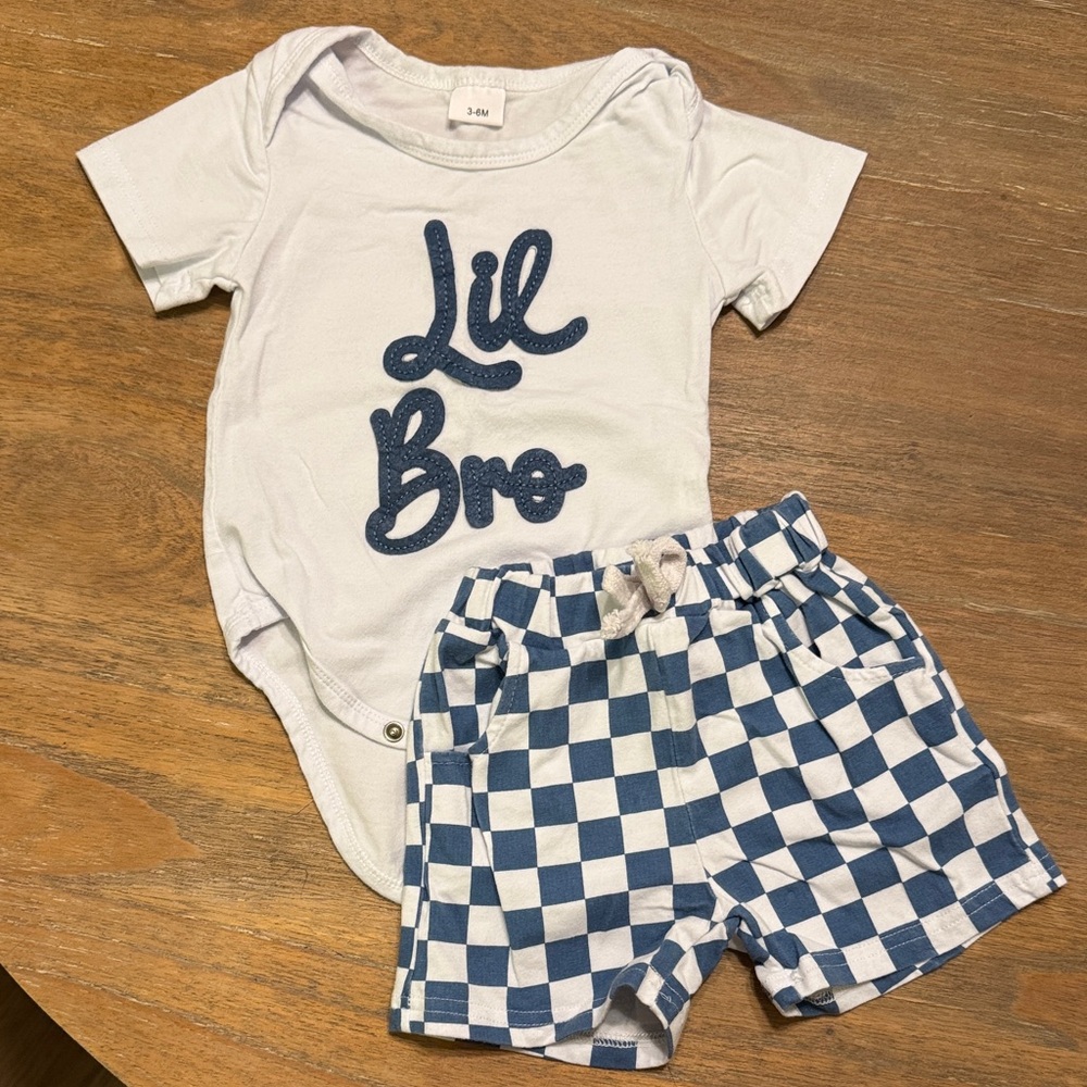 Lil Bro Onesie and Checkered Shorts Set